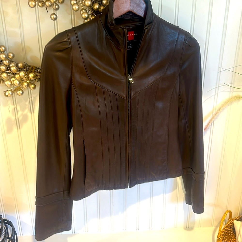 Dark Brown Leather Short Jacket